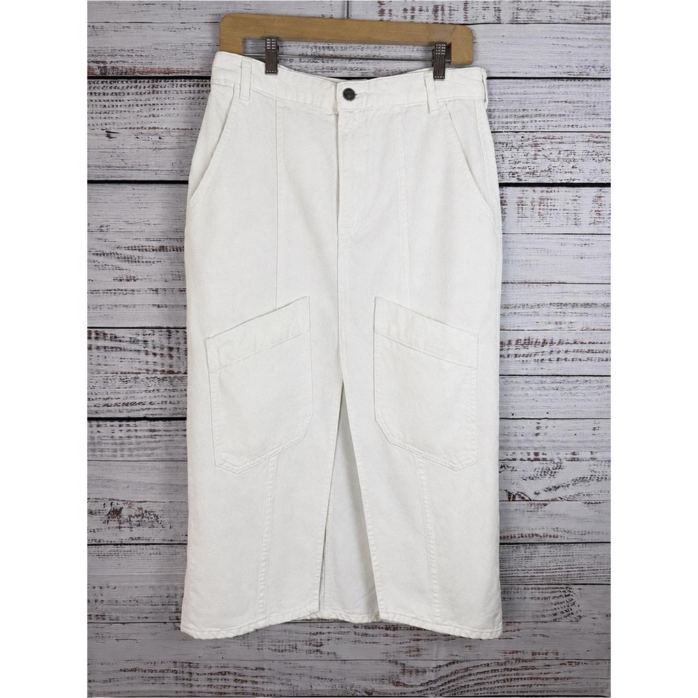 Zara White Midi Skirt with Front Patch Pockets